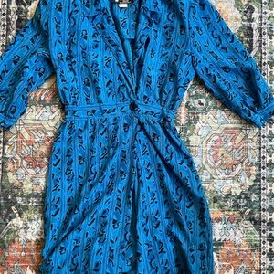 Sophisticates Petites Vintage Blue & Black Midi Dress